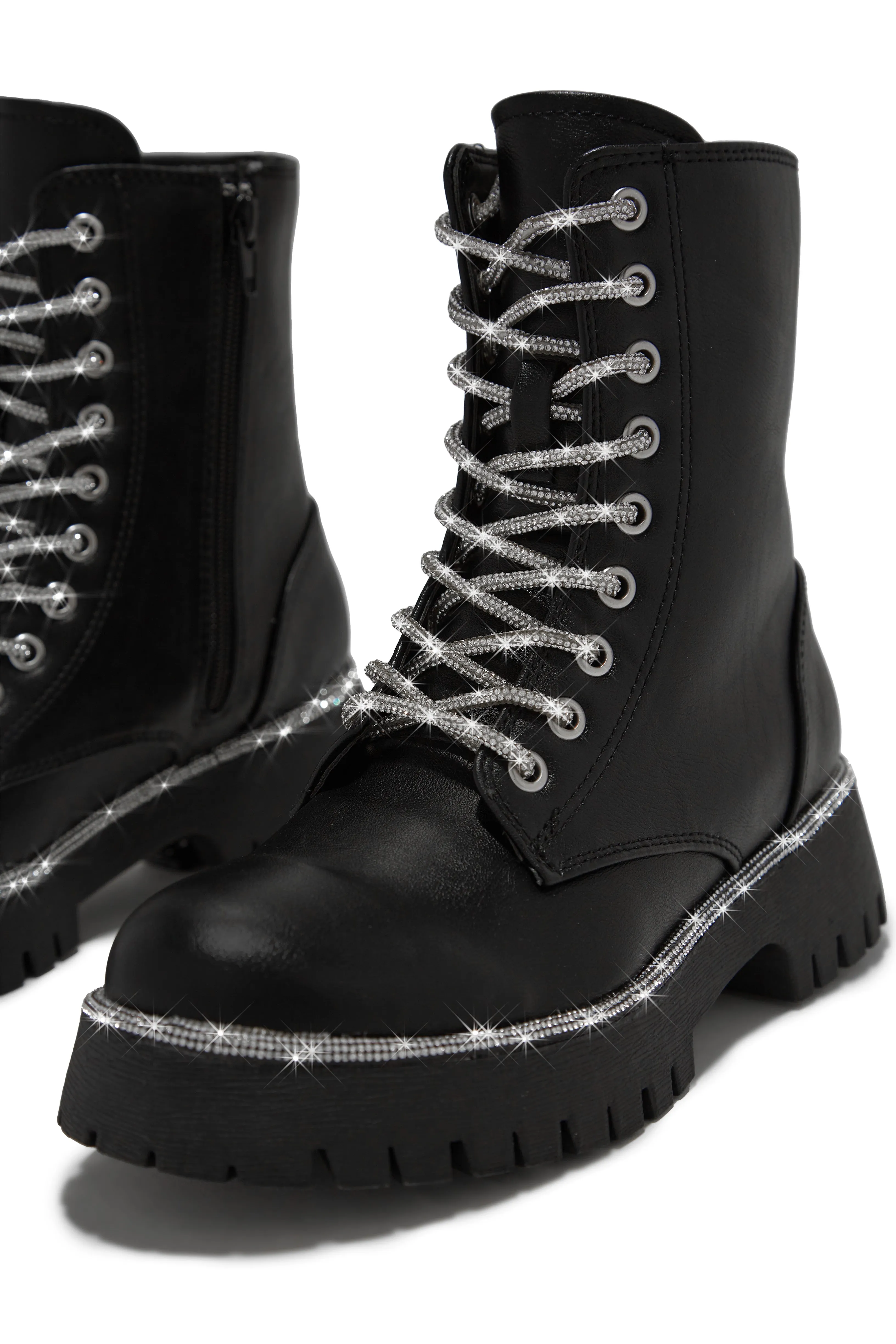 Anesia Embellished Combat Boots - Black