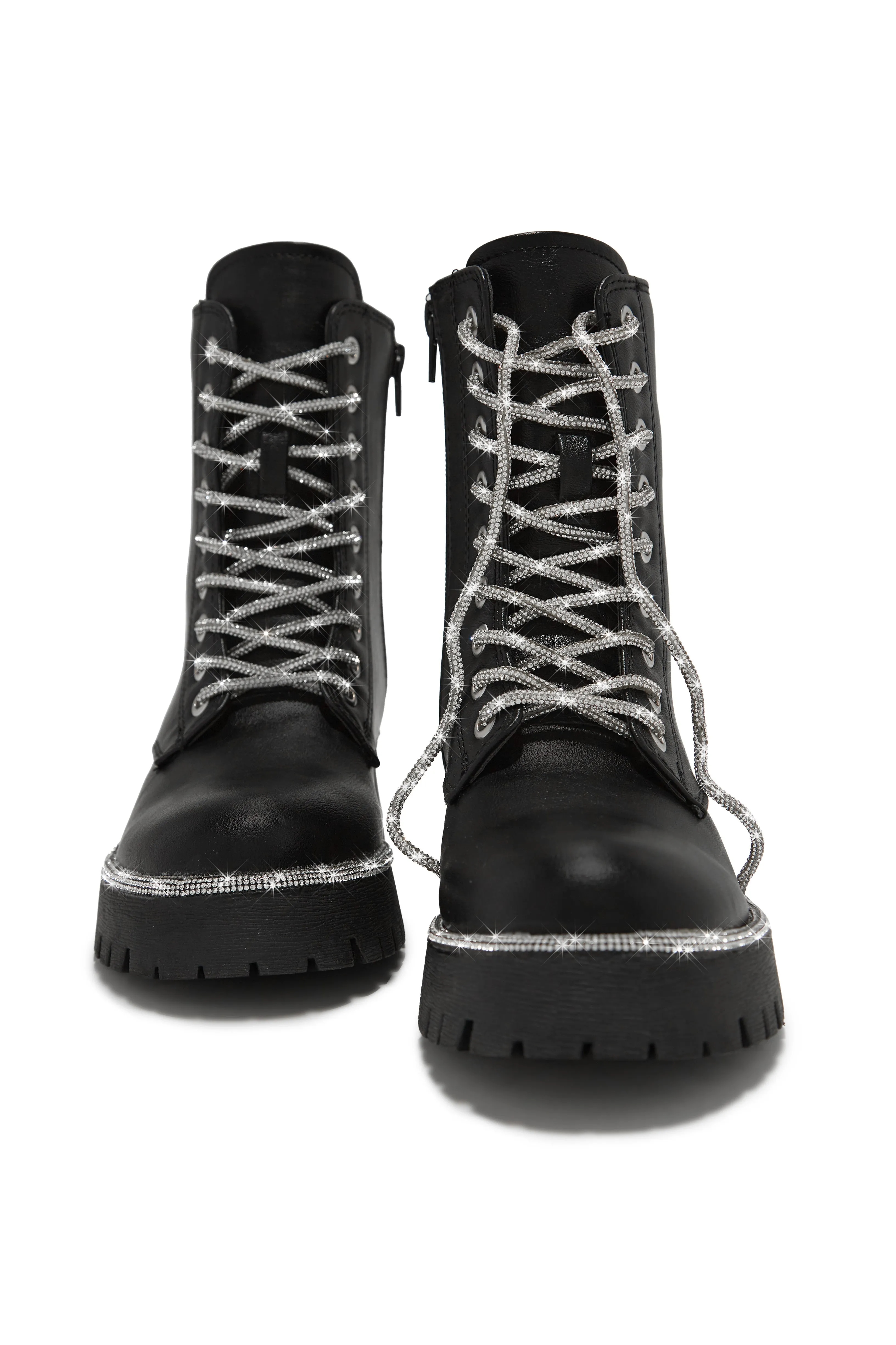 Anesia Embellished Combat Boots - Black