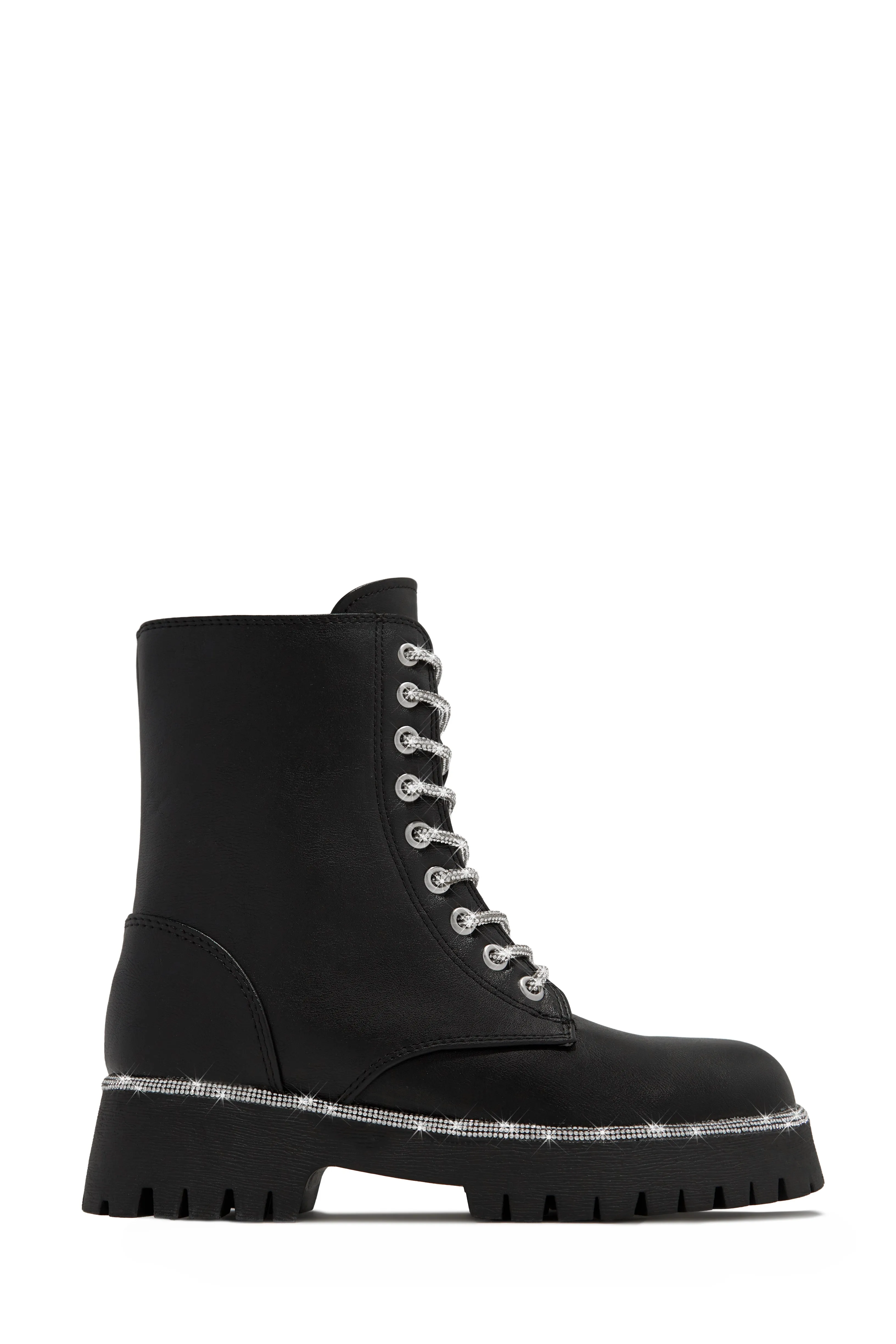 Anesia Embellished Combat Boots - Black