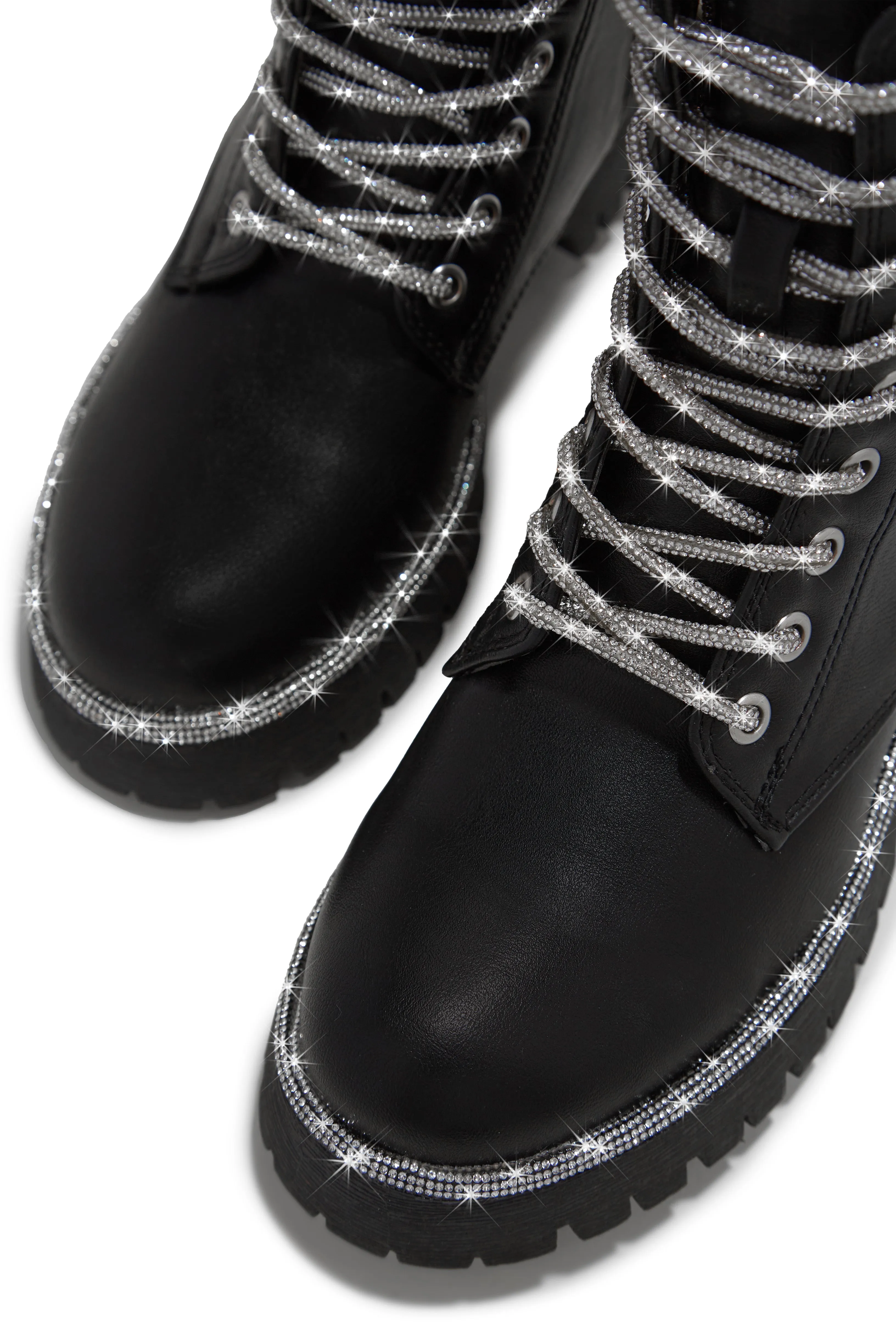 Anesia Embellished Combat Boots - Black