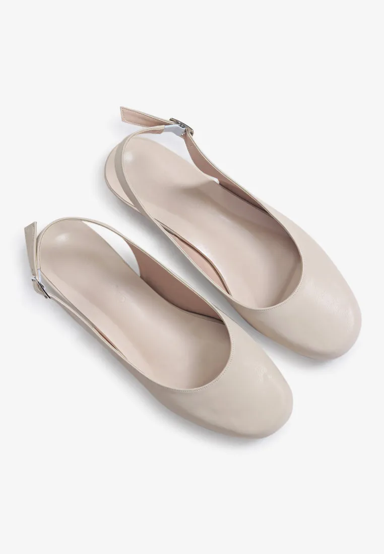 Balarie Ankle Strap Ballet Flats - Beige