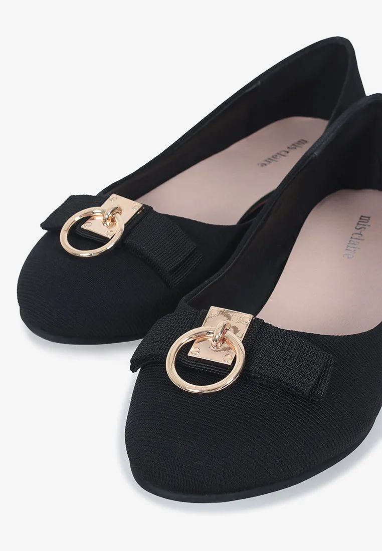 Ballerina Gold Charm Classic Flats - Black