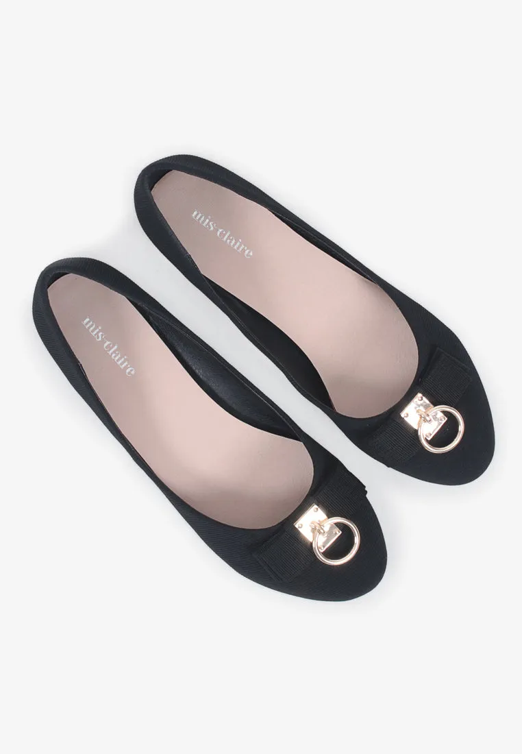 Ballerina Gold Charm Classic Flats - Black