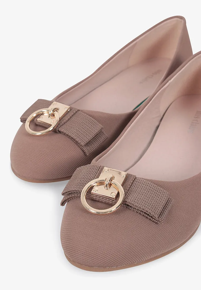 Ballerina Gold Charm Classic Flats - Brown