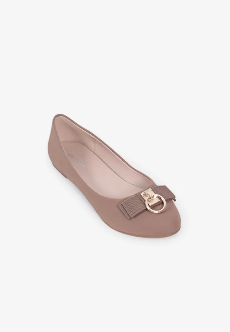 Ballerina Gold Charm Classic Flats - Brown