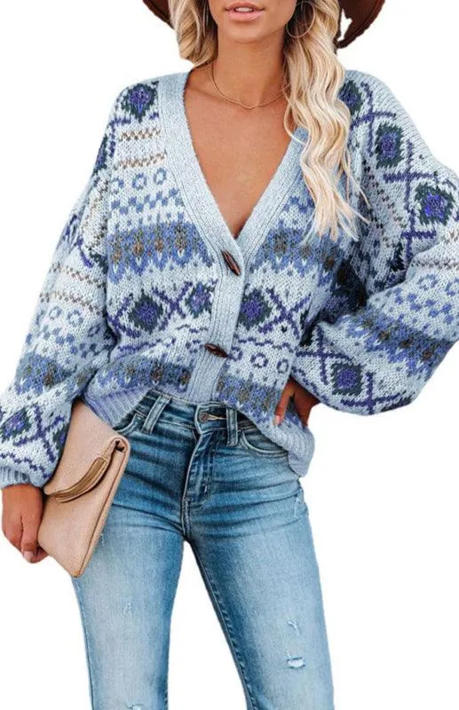 Bohemian Blossom | Women's V-Neck Knit Cardigan with Floral Elegance