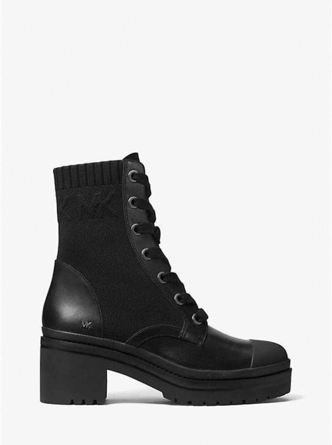 Brea Stretch-Knit and Leather Combat Boot