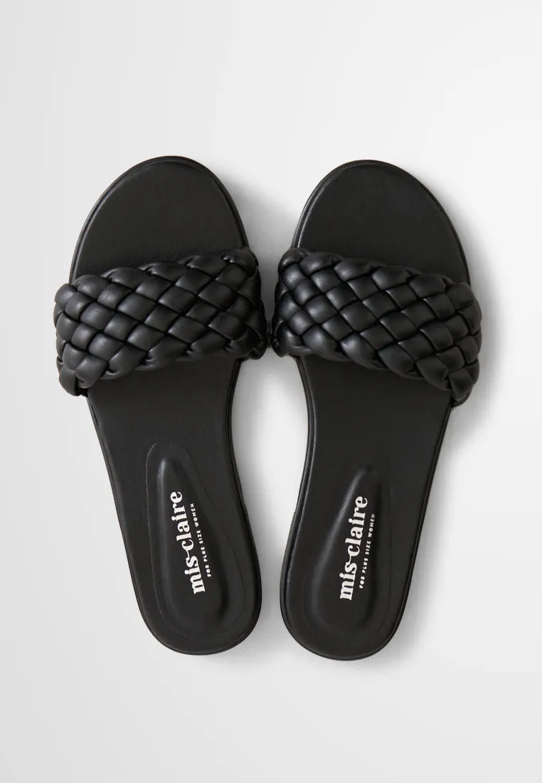 Britney Braided Design Slip On Sandals - Black