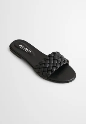 Britney Braided Design Slip On Sandals - Black