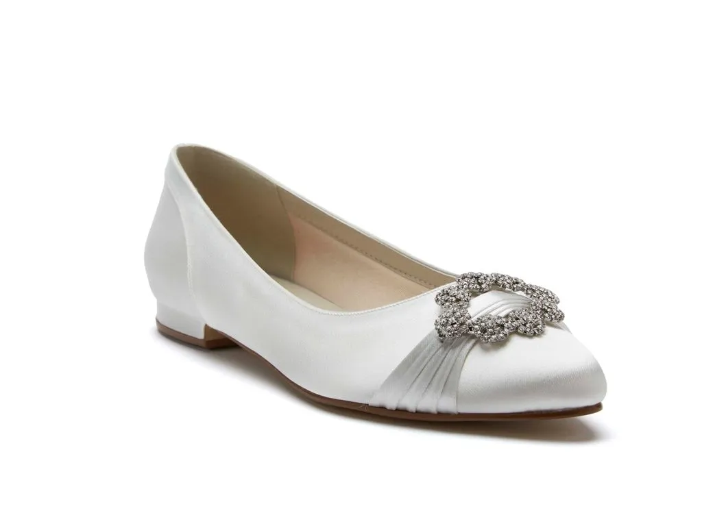 Dulcie Flat Ivory Satin Rainbow Club Shoes