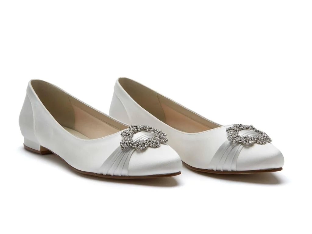 Dulcie Flat Ivory Satin Rainbow Club Shoes