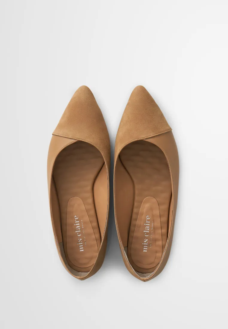 Gabrielle Dual Tone Pointed Flats - Camel