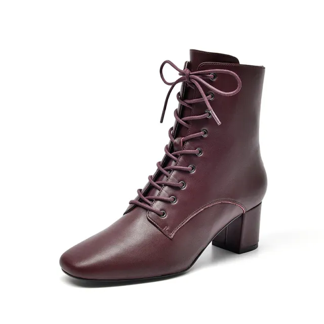 Mercy Women's Genuine Leather Lace Up High Heel Boots