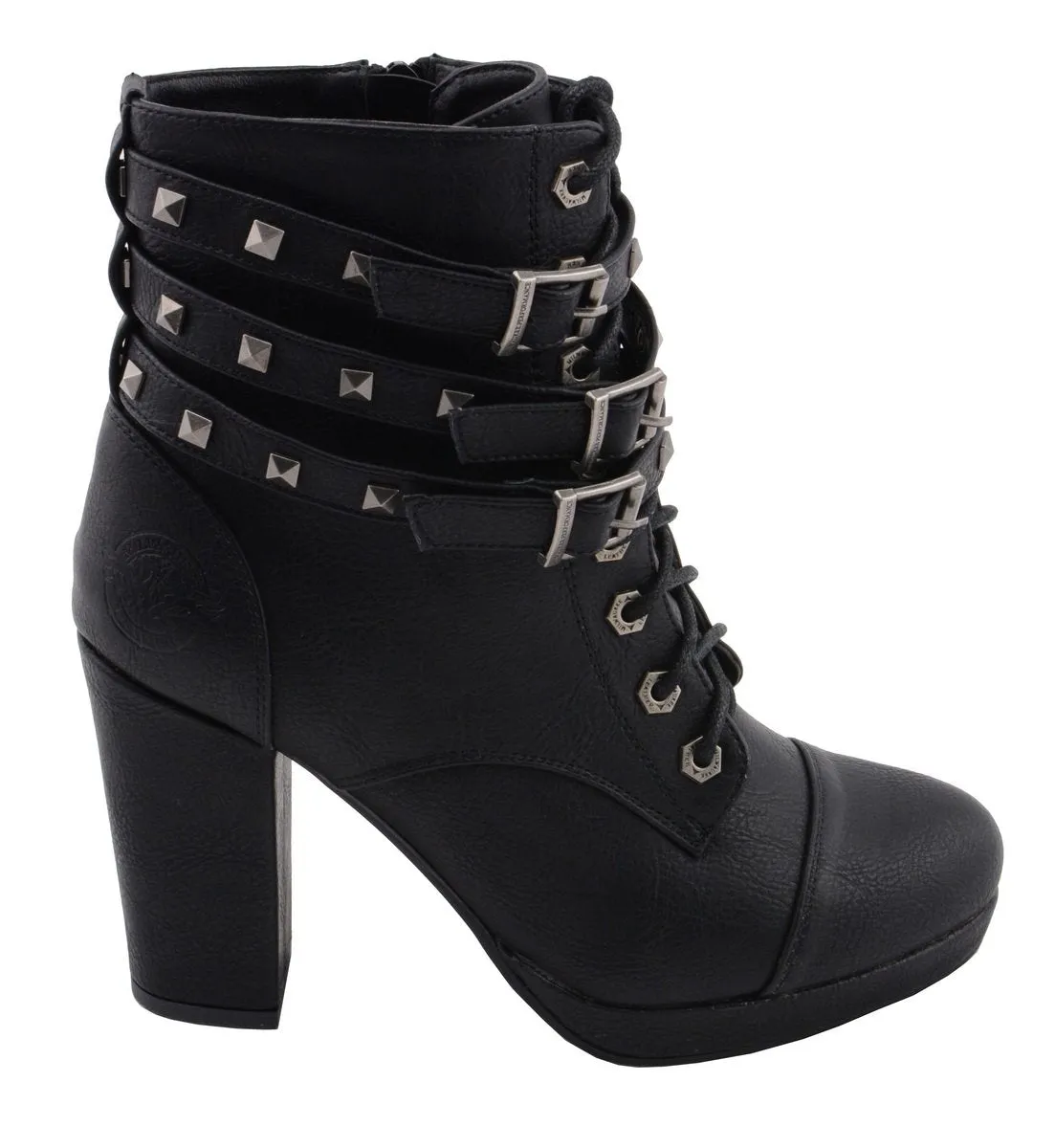 Milwaukee Leather MBL9417 Women's Black Lace-Up Fashion Boots with Triple Strap Studded Accents