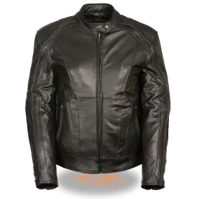 Milwaukee Leather Women's Embroidered Wing and Stud Design Black Leather Scooter Jacket with Gun Pocket