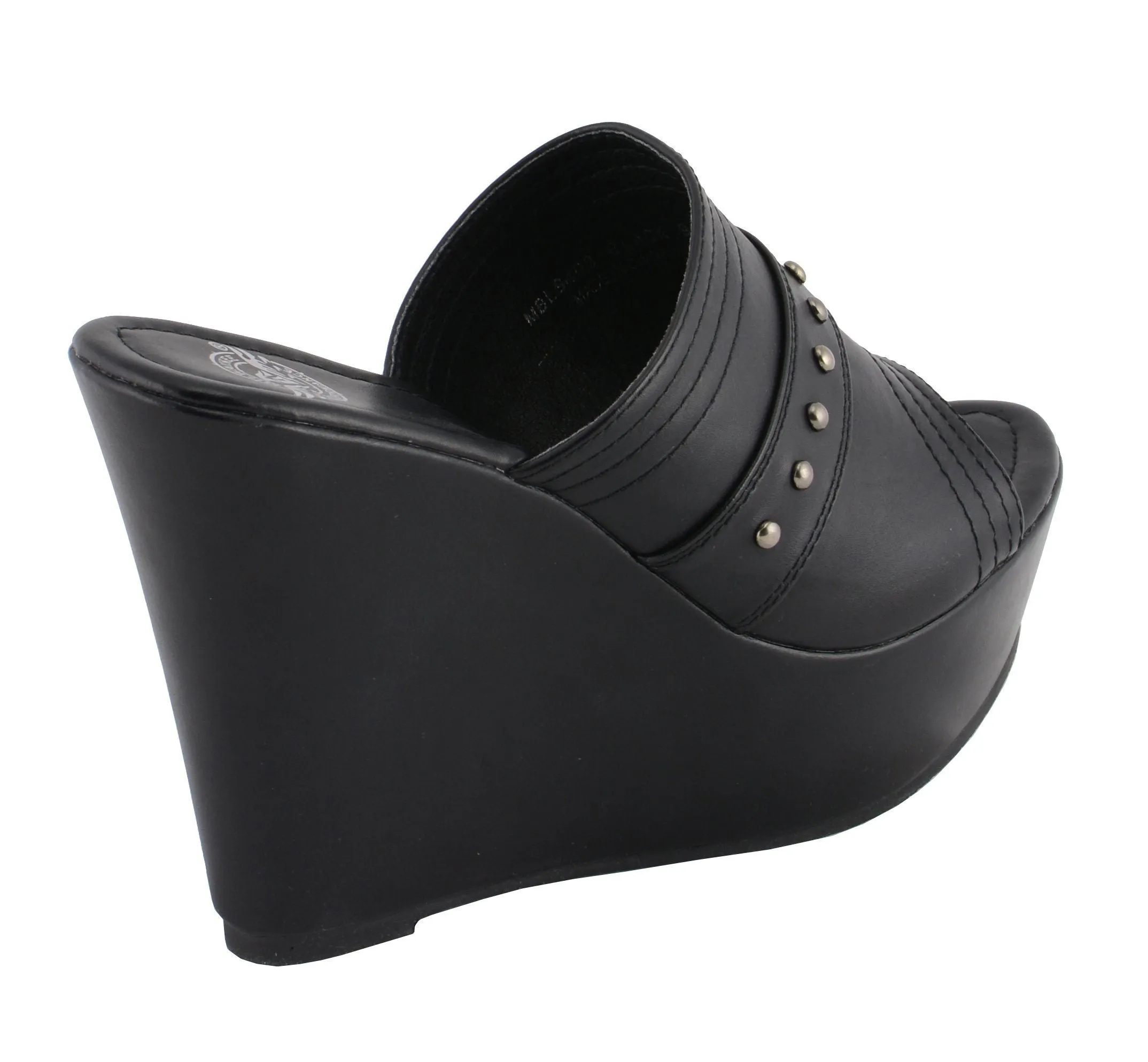 Milwaukee Performance-MBL9408-Women Black Open Toe Wedge with Rivet Detail