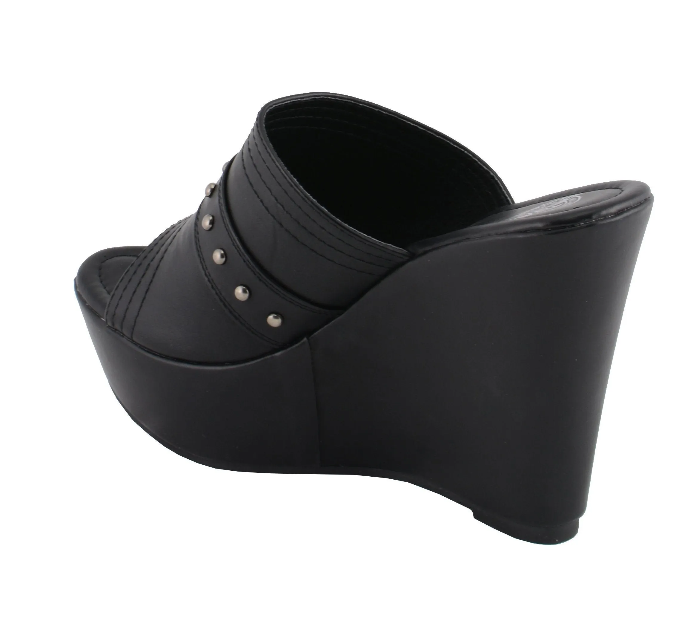 Milwaukee Performance-MBL9408-Women Black Open Toe Wedge with Rivet Detail