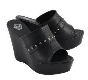 Milwaukee Performance-MBL9408-Women Black Open Toe Wedge with Rivet Detail