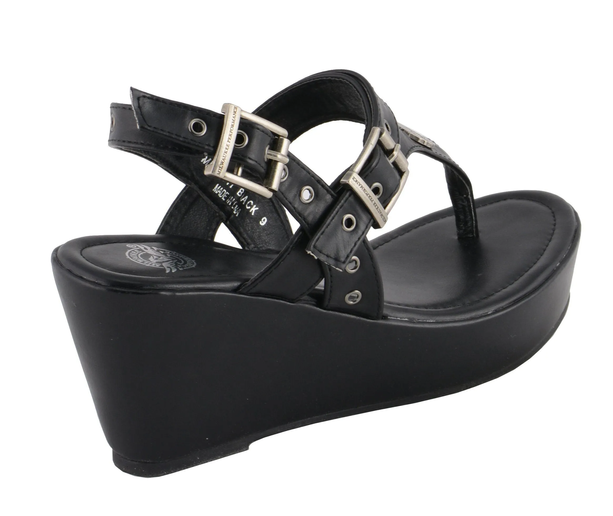 Milwaukee Performance-MBL9411-Women  Black Buckled Strap Wedge Sandal