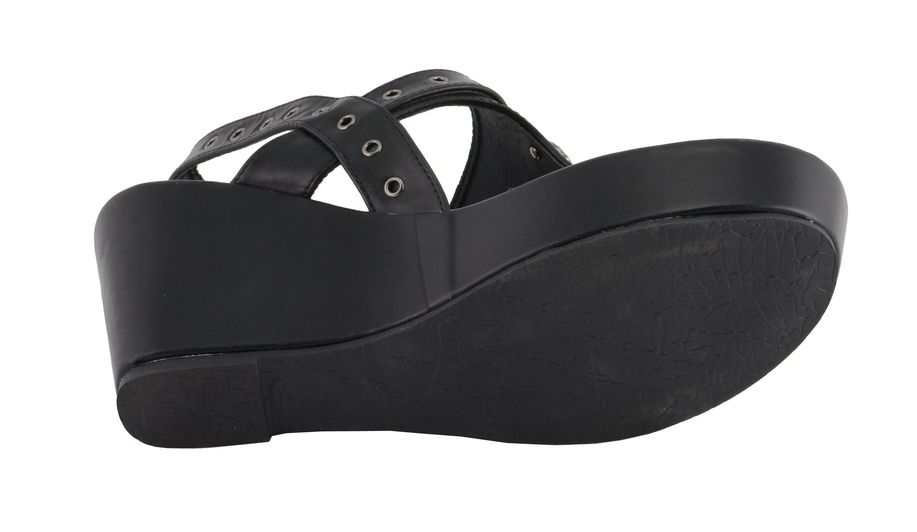 Milwaukee Performance-MBL9411-Women  Black Buckled Strap Wedge Sandal