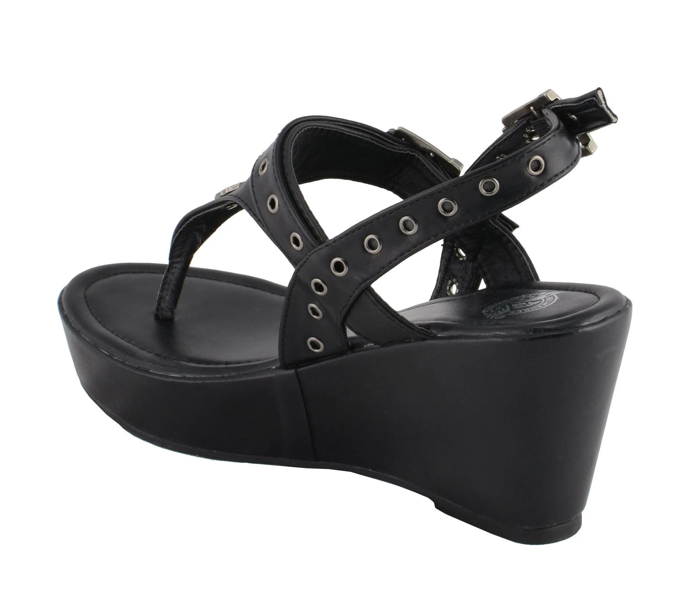 Milwaukee Performance-MBL9411-Women  Black Buckled Strap Wedge Sandal