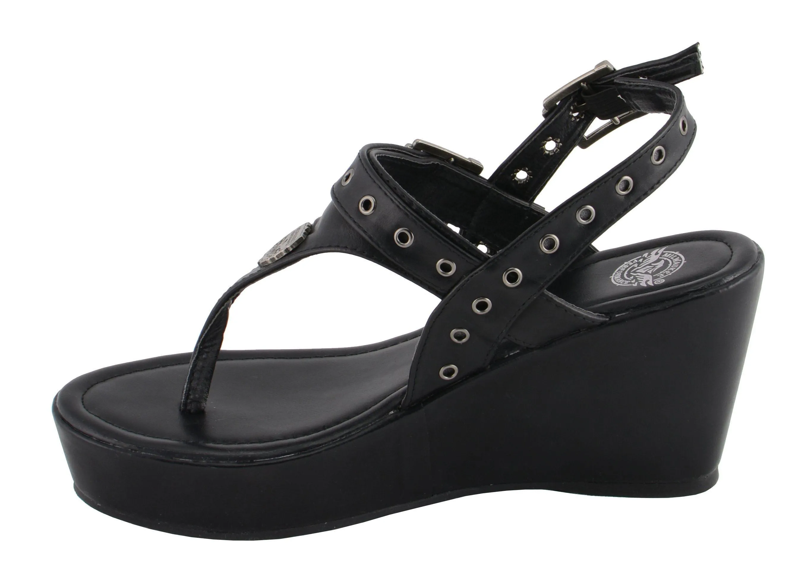 Milwaukee Performance-MBL9411-Women  Black Buckled Strap Wedge Sandal