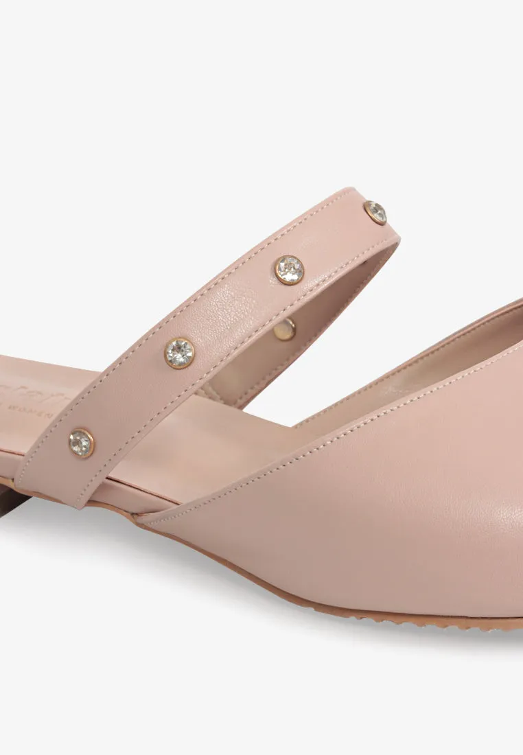 Precious Pointed Beaded Flats - Pale Nude