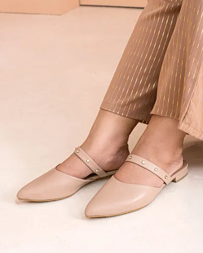 Precious Pointed Beaded Flats - Pale Nude