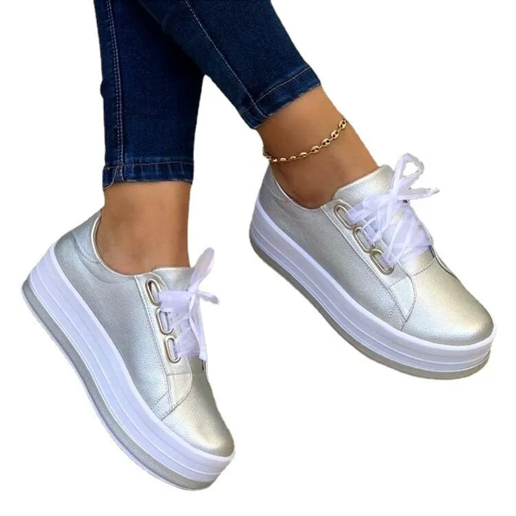 Ribbon Lace-up Platform Metallic Sneakers