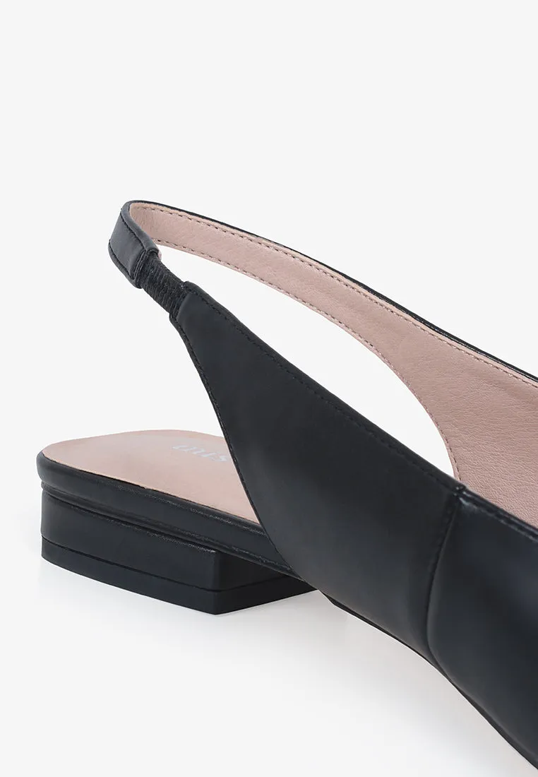 Stella Front Covered Slingback Flats - Black