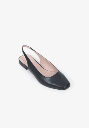 Stella Front Covered Slingback Flats - Black