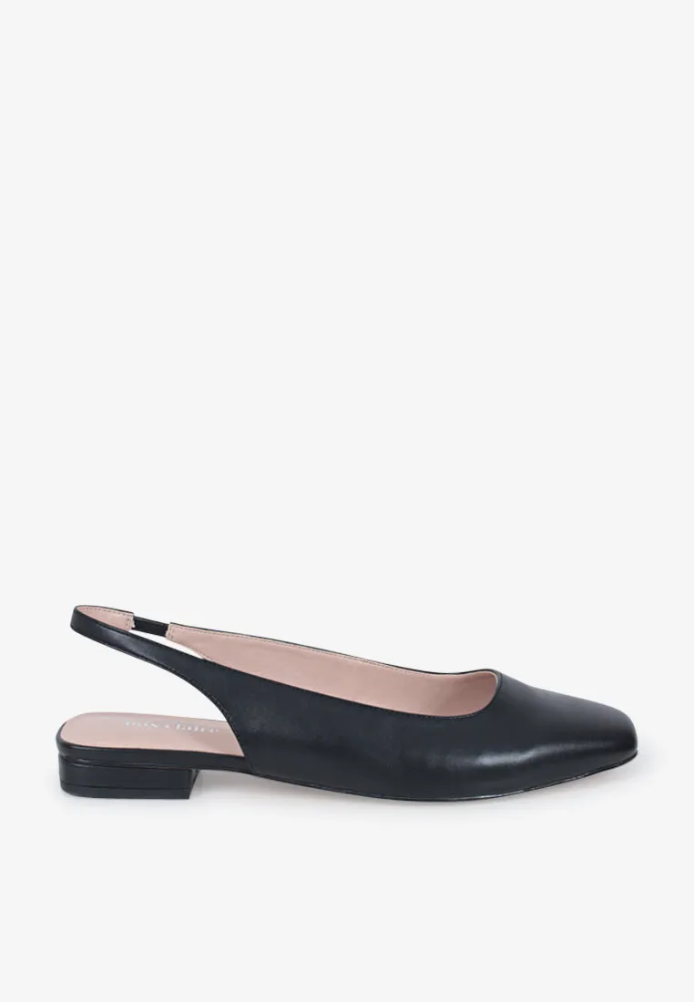 Stella Front Covered Slingback Flats - Black