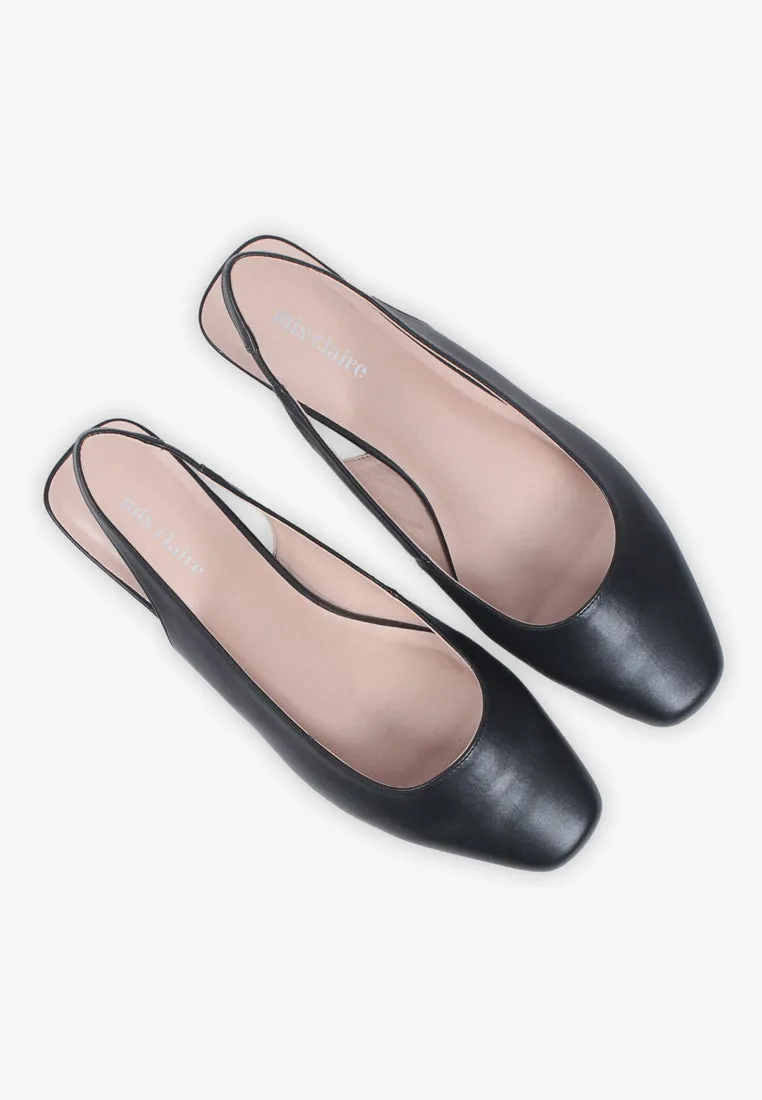 Stella Front Covered Slingback Flats - Black