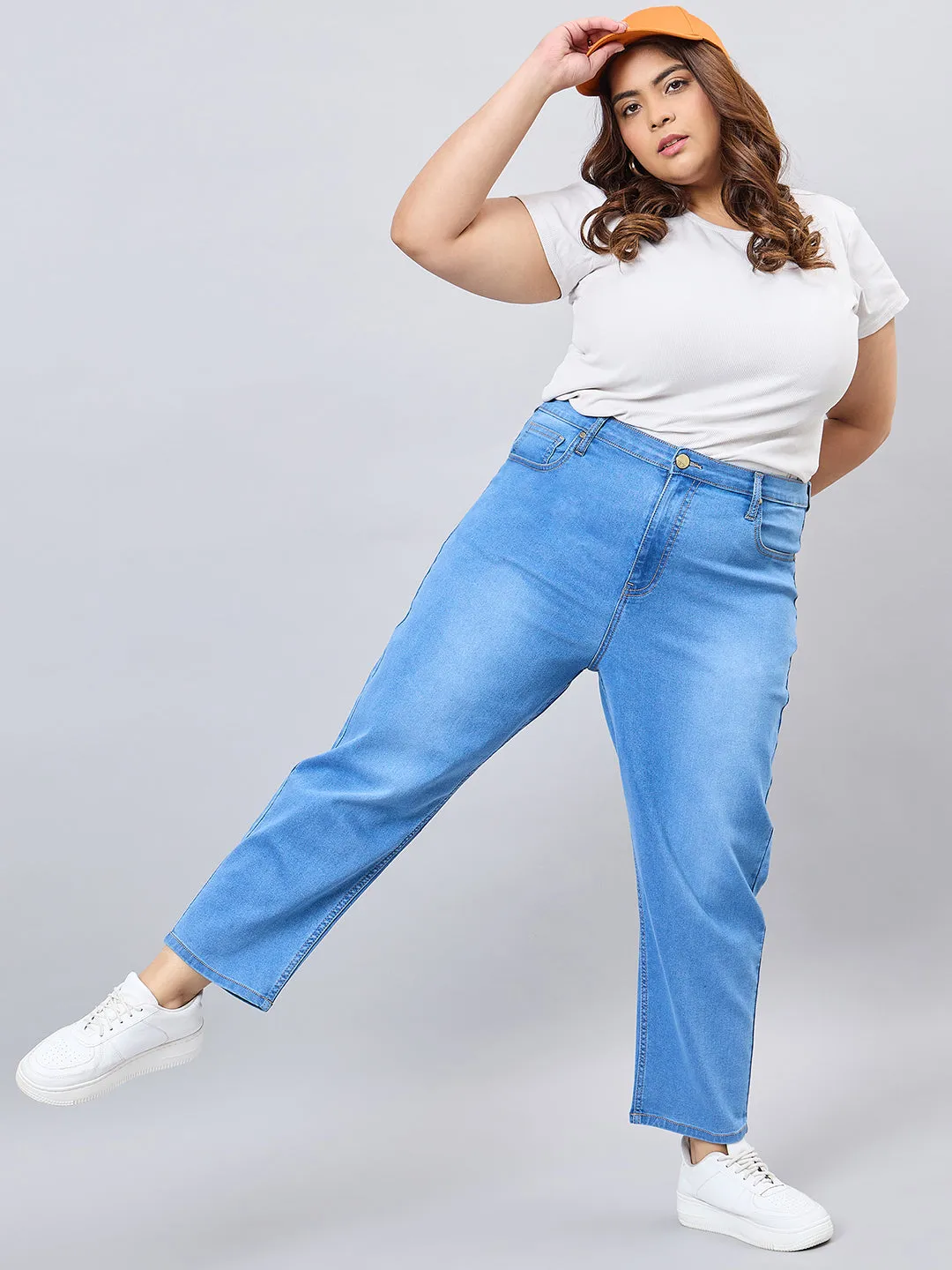 Style Quotient Women Plus Size Mid Blue Mom Fit High Rise Stretchable Jeans