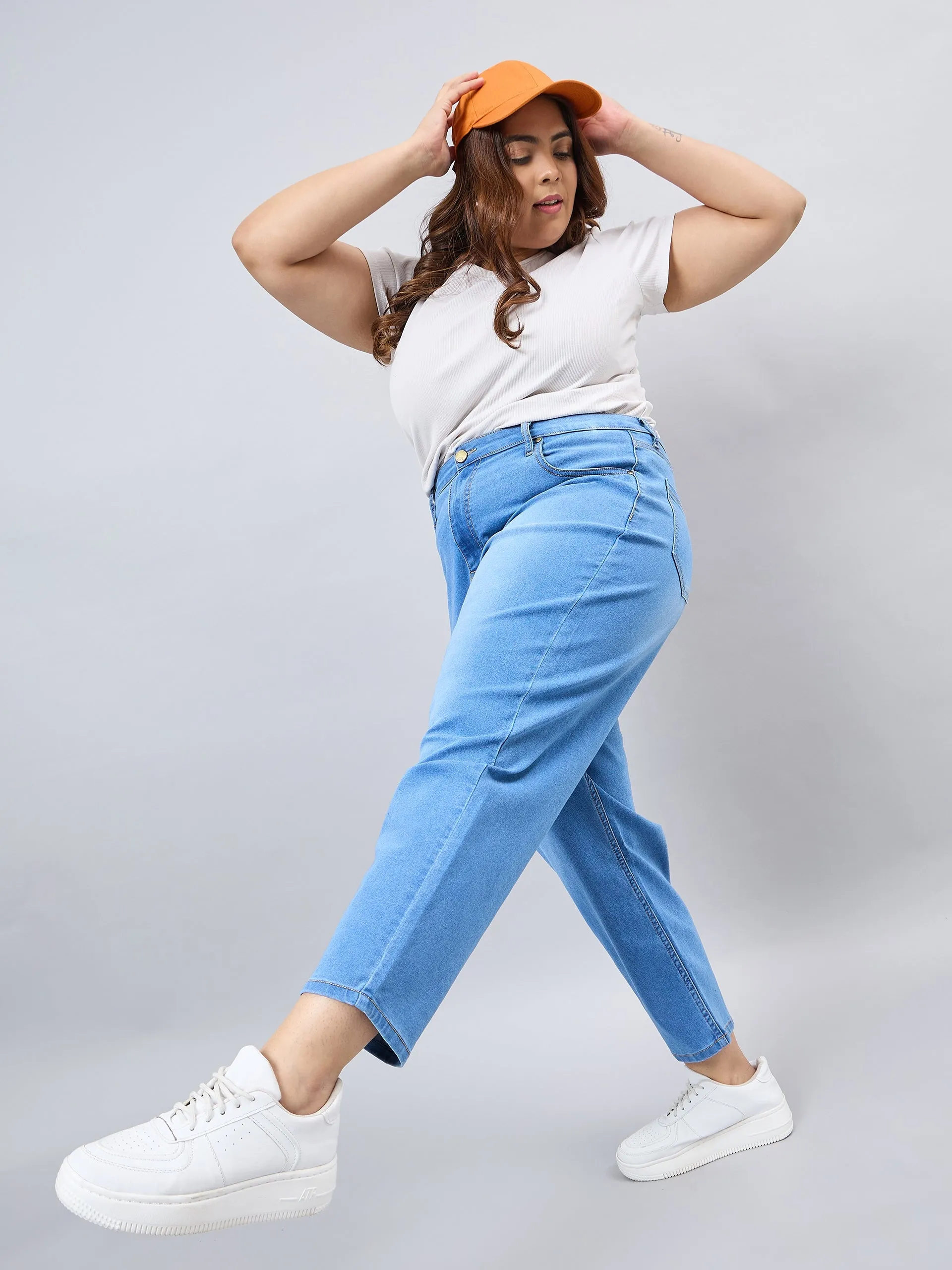 Style Quotient Women Plus Size Mid Blue Mom Fit High Rise Stretchable Jeans