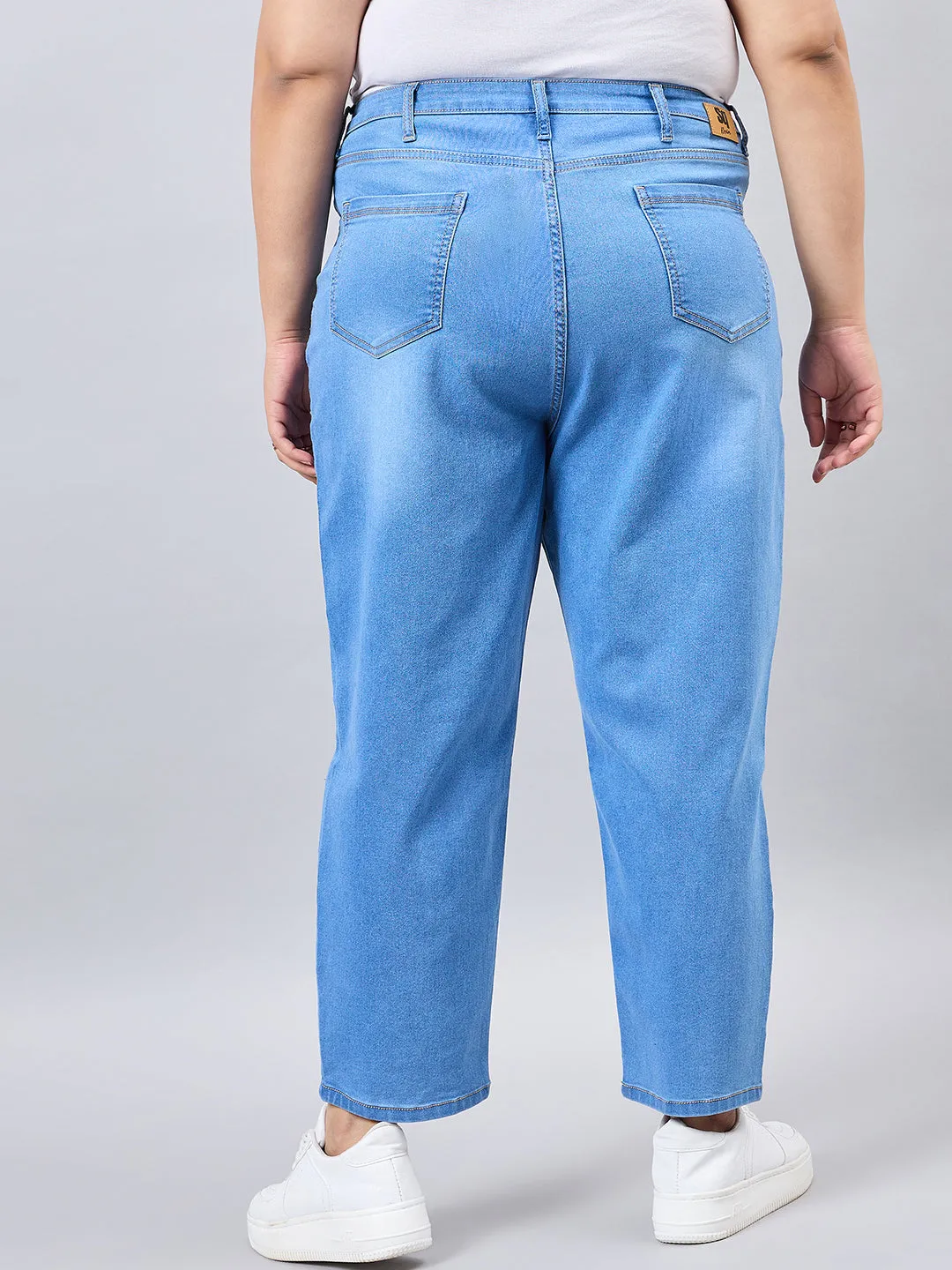 Style Quotient Women Plus Size Mid Blue Mom Fit High Rise Stretchable Jeans