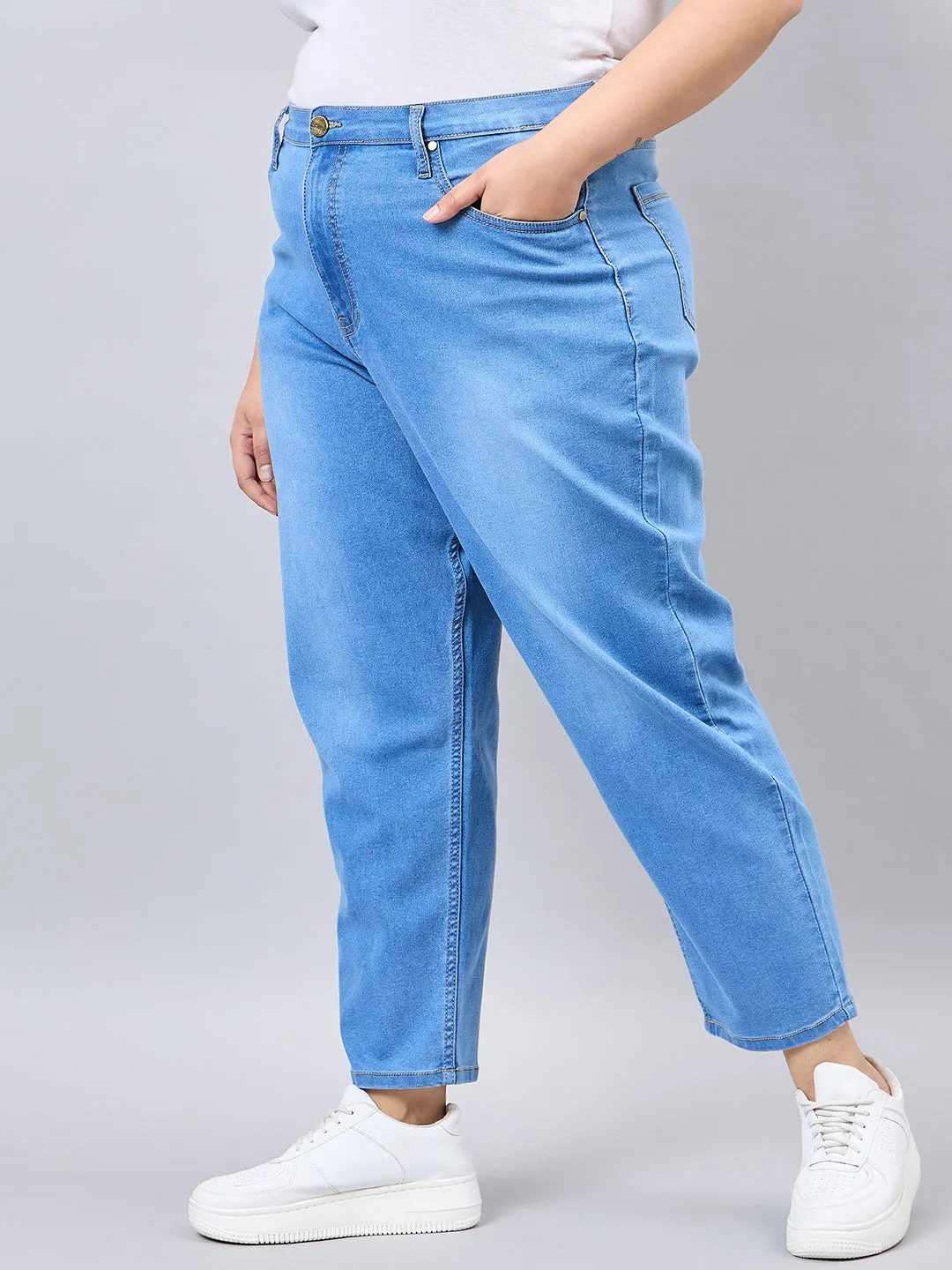 Style Quotient Women Plus Size Mid Blue Mom Fit High Rise Stretchable Jeans