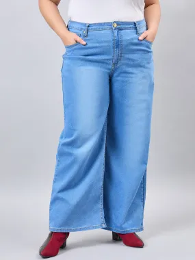 Style Quotient Women Plus Size Mid Blue Wide Leg High Rise Stretchable Jeans